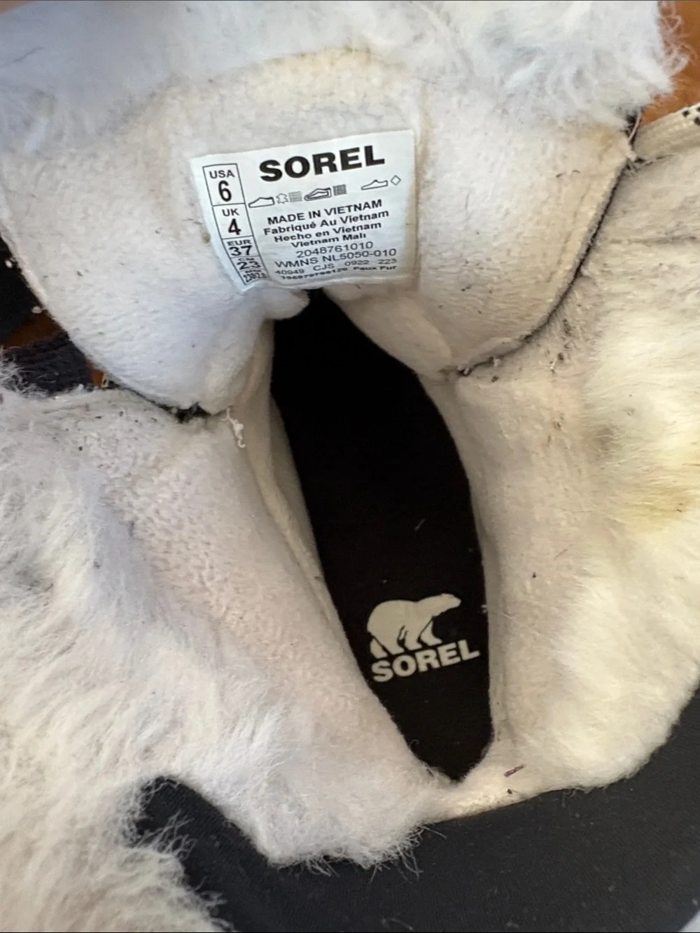 Sorel ONA RMX Glacy Black Winter WatLace-Up Boots with White Faux Fur Trim Size